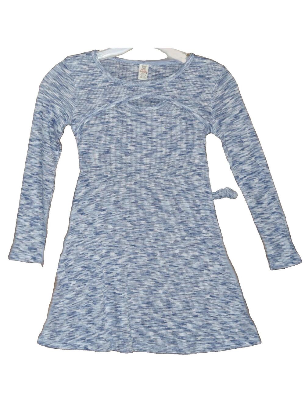 Sweet Butterfly Girls Marl Knit Dress Heather Blue Keyhole Long Sleeves Size 6X